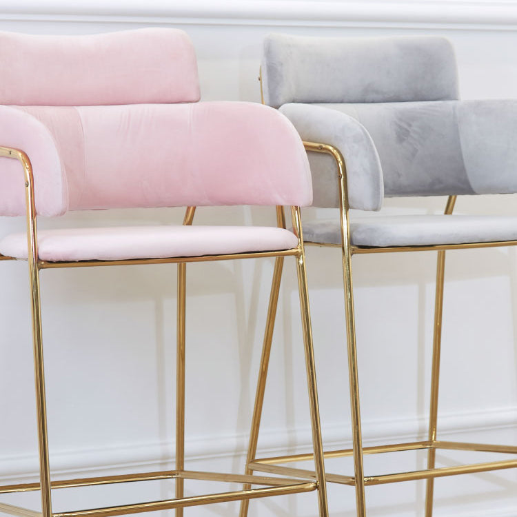 Scandinavian Bucket Seat Bar Stools Fabric Armed Barstool with 4 Gold Legs