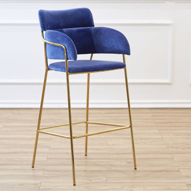 Scandinavian Bucket Seat Bar Stools Fabric Armed Barstool with 4 Gold Legs