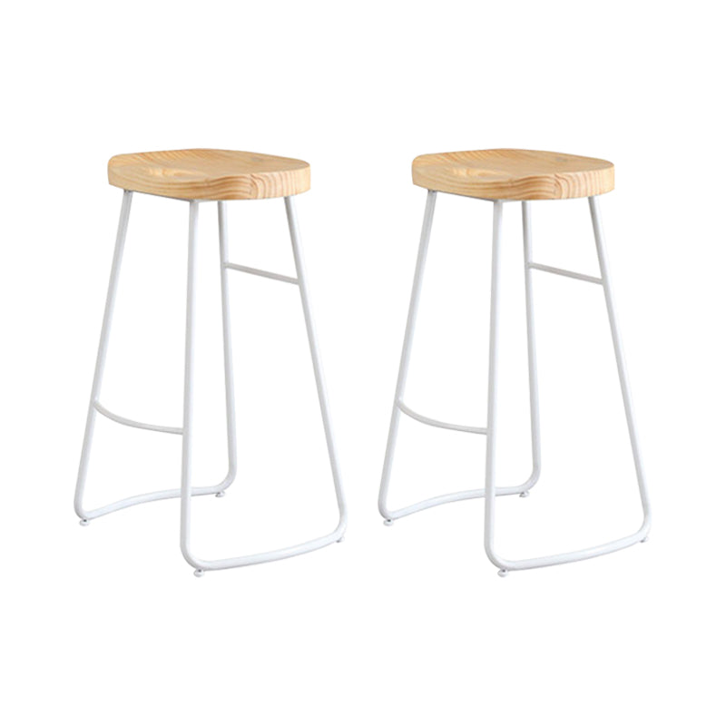 Contemporary Backless Counter Stool Pine Wood Armless Barstool with White Sled Base
