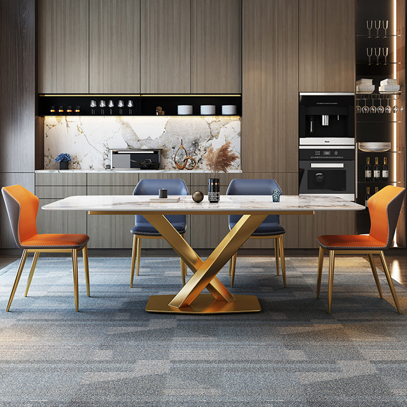 Glam Dining Set 1/2/5/7 Pcs Gold Sintered Stone Top Table with Wingback Side Chairs