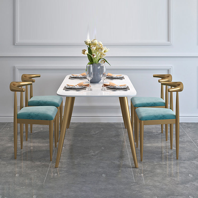 Contemporary Dining Set 1/2/5 Pcs Marble Dining Table with Cow Horn Chairs