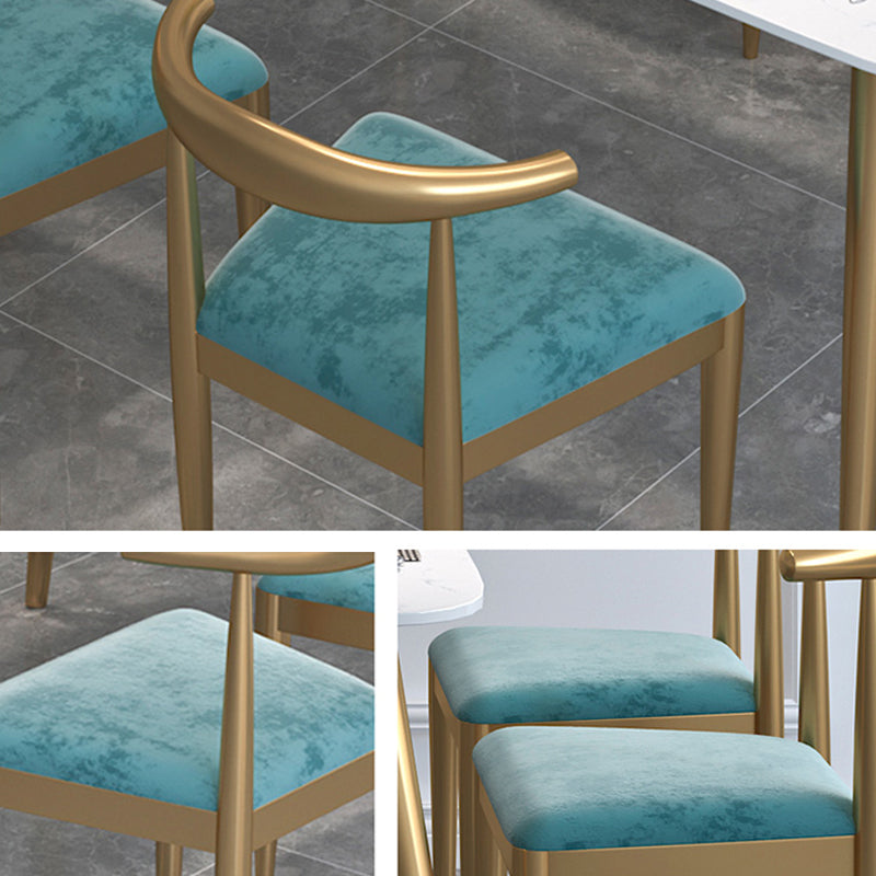 Contemporary Dining Set 1/2/5 Pcs Marble Dining Table with Cow Horn Chairs