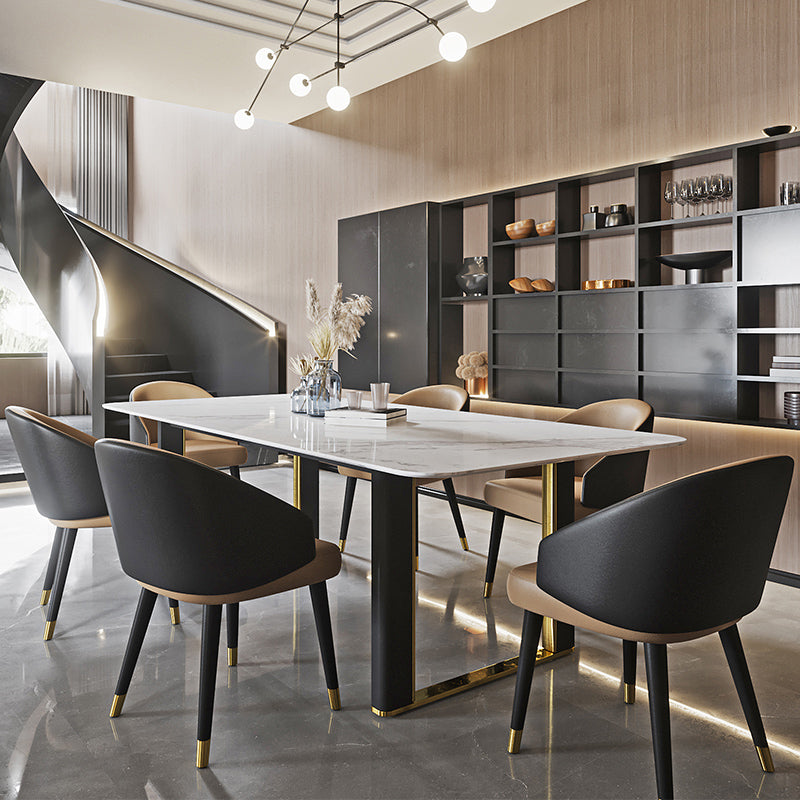 White Stone Top Dining Table Set 1/4/6/7 Designer Rectangle Dinette Set