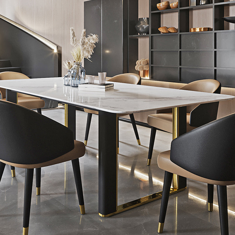 White Stone Top Dining Table Set 1/4/6/7 Designer Rectangle Dinette Set