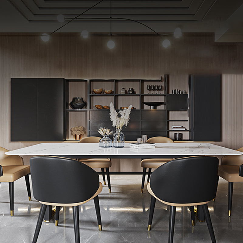 White Stone Top Dining Table Set 1/4/6/7 Designer Rectangle Dinette Set