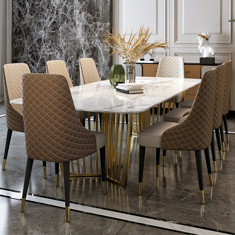 Glam 1/4/6/7/9 Pieces Dining Table Set White and Gold Rectangle Dinette Set