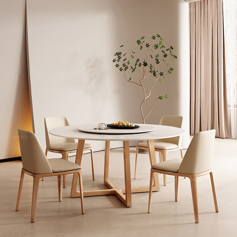 Contemporary Dining Set 1/2/5/7 Pcs Round Dining Table and Chairs with Solid Wood Frame