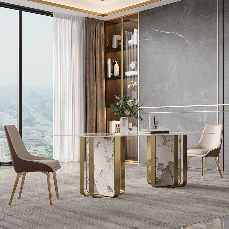 Glam Dining Table Set 1/2/3/5/7 Pcs Sintered Stone Dining Table with Upholstered Chairs