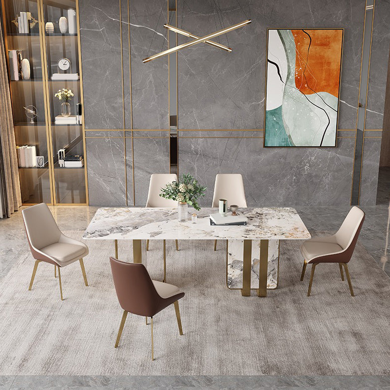 Glam Dining Table Set 1/2/3/5/7 Pcs Sintered Stone Dining Table with Upholstered Chairs