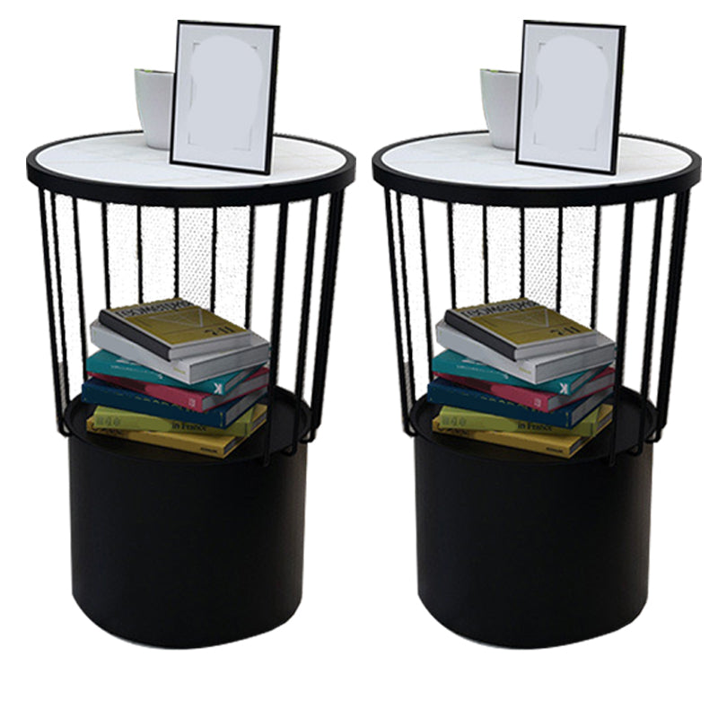 19.69" Tall Iron Night Table Open Storage Bedside Cabinet with 2 Shelves