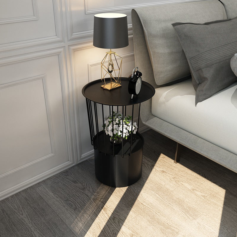 19.69" Tall Iron Night Table Open Storage Bedside Cabinet with 2 Shelves