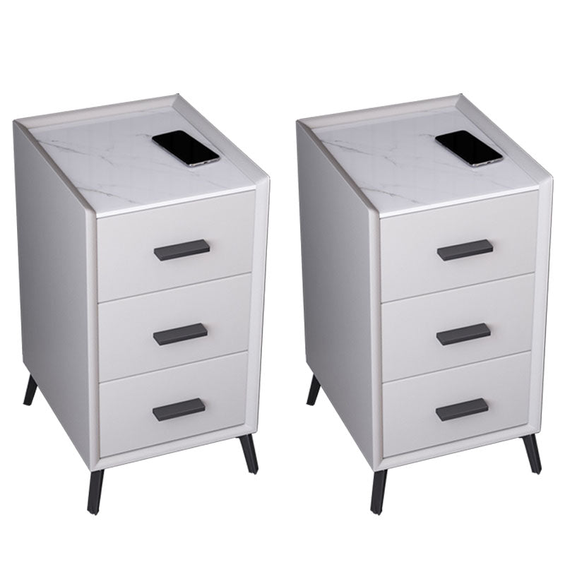 Modern Stone Top Night Table 3 - Drawer Nightstand with Black Legs