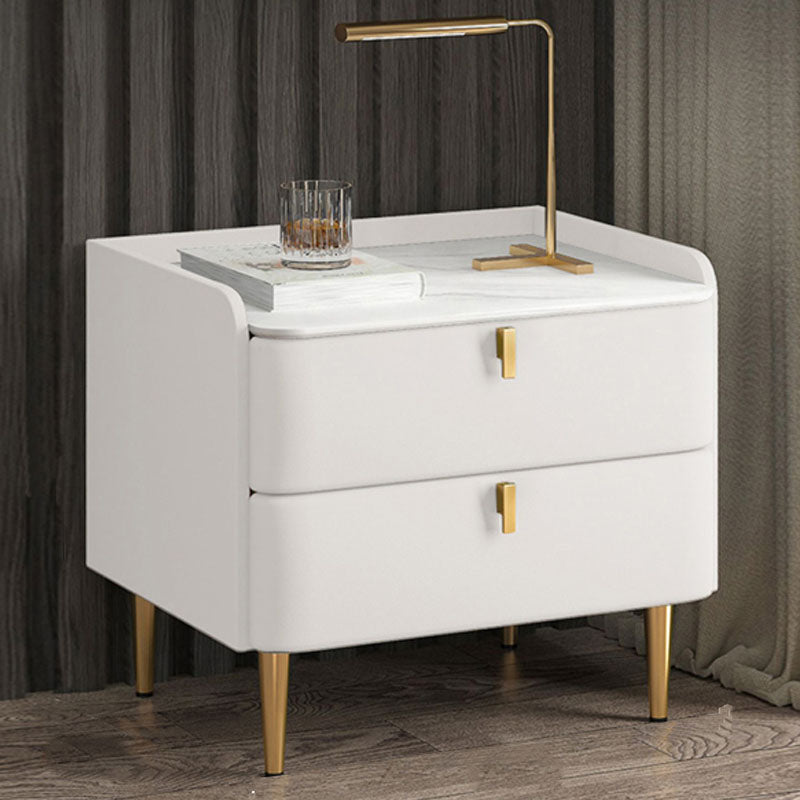 Contemporary Solid Wood Nightstand Stone Top Night Table with Drawers