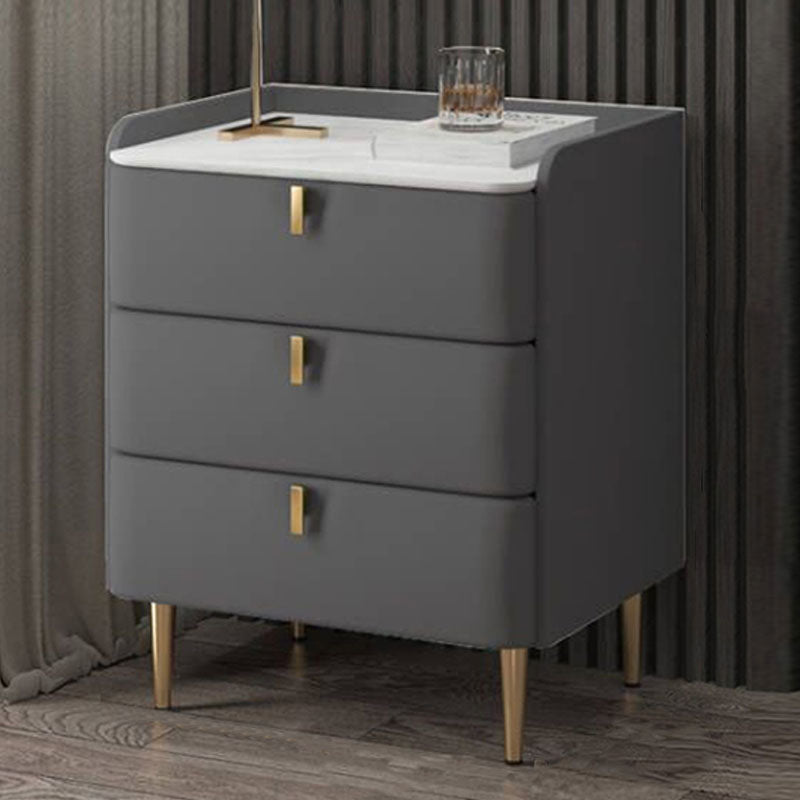 Contemporary Solid Wood Nightstand Stone Top Night Table with Drawers