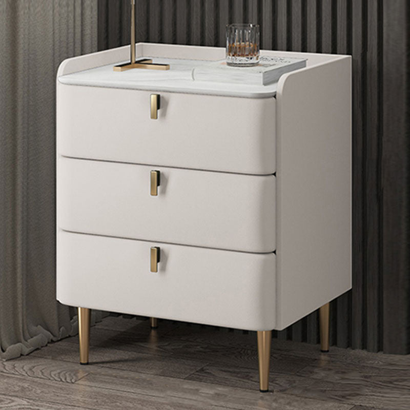 Contemporary Solid Wood Nightstand Stone Top Night Table with Drawers