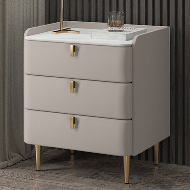 Contemporary Solid Wood Nightstand Stone Top Night Table with Drawers