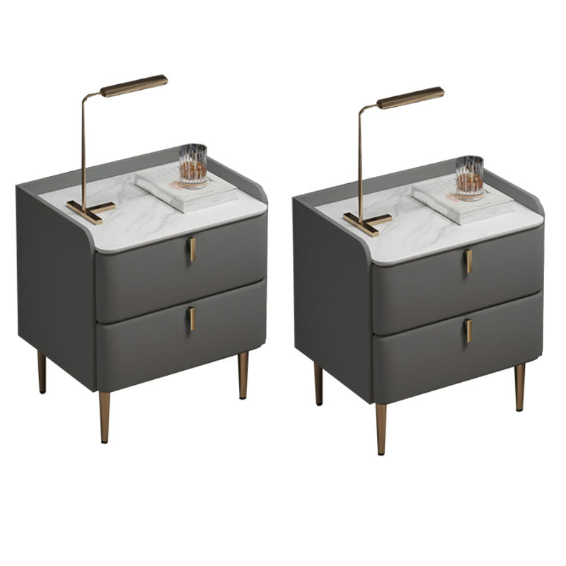Contemporary Solid Wood Nightstand Stone Top Night Table with Drawers