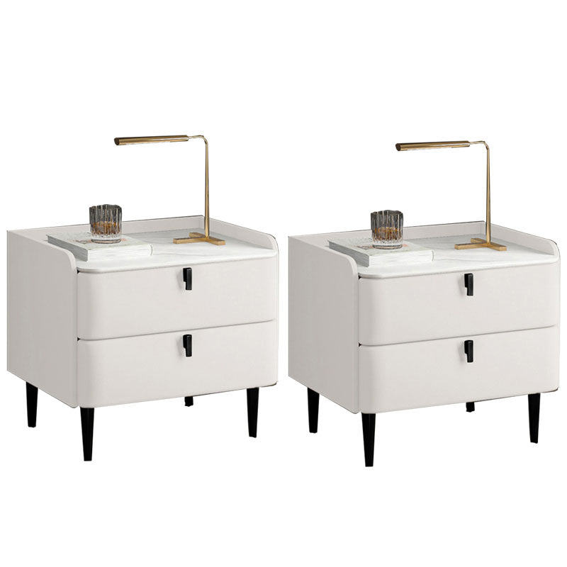 Contemporary Solid Wood Nightstand Stone Top Night Table with Drawers