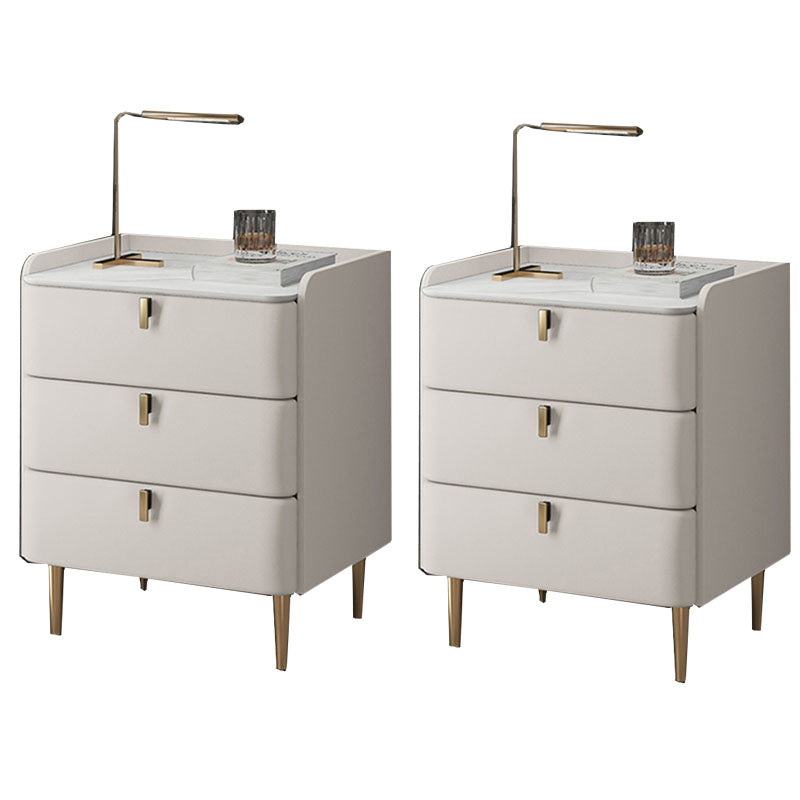 Contemporary Solid Wood Nightstand Stone Top Night Table with Drawers