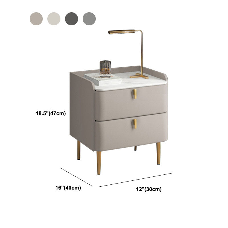 Contemporary Solid Wood Nightstand Stone Top Night Table with Drawers