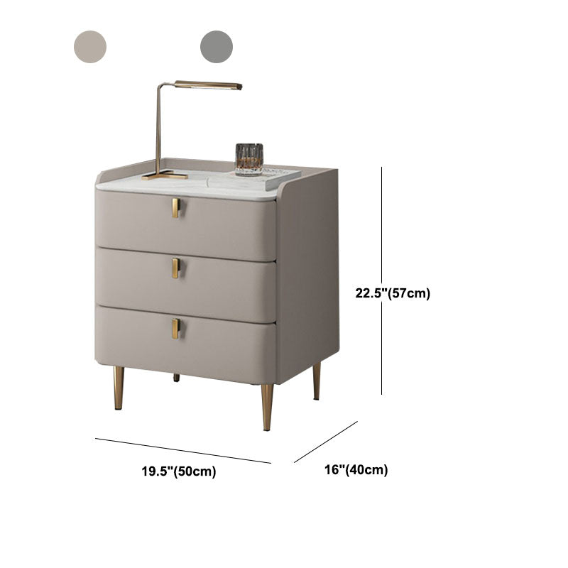 Contemporary Solid Wood Nightstand Stone Top Night Table with Drawers