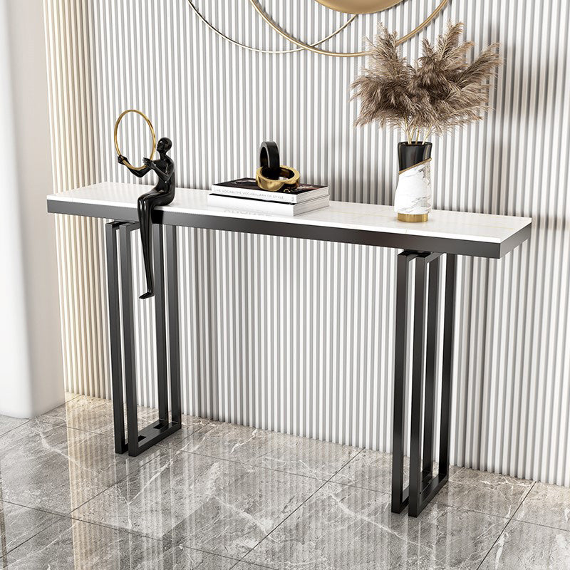 11"W Contemporary Console Table White Stone Rectangle Console Sofa Table