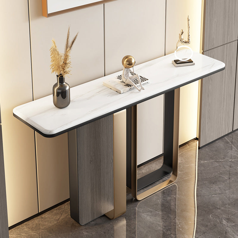 13" Wide Glam Accent Table Stone Rectangle Console Accent Table