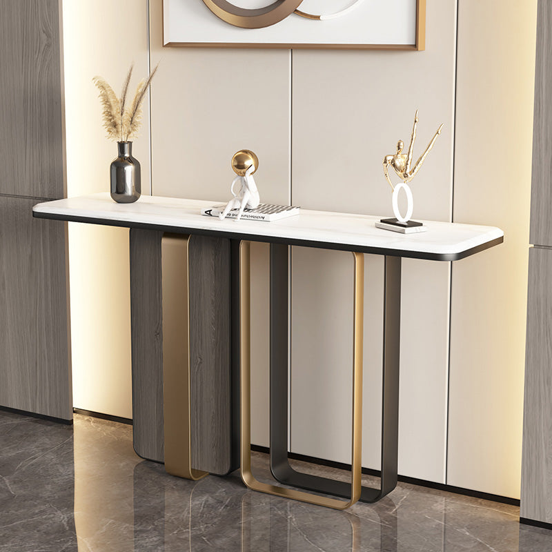 13" Wide Glam Accent Table Stone Rectangle Console Accent Table