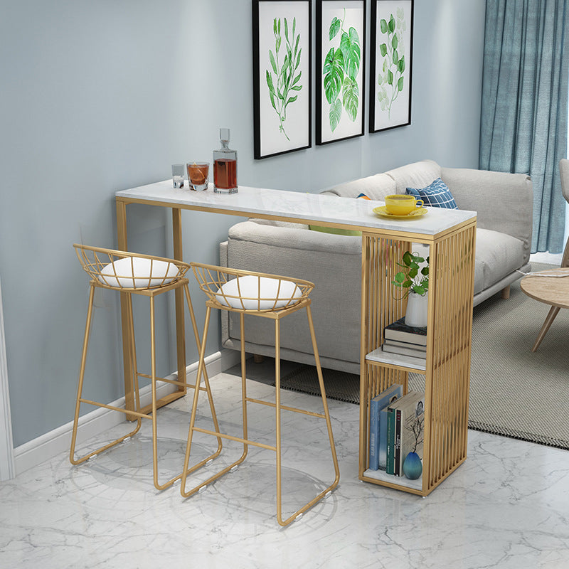 Nordic Glam 1/3 Pieces Bar Table Set Rectangle Marble Counter Table for Kitchen