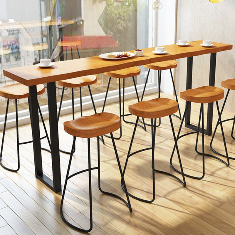 Rectangle Pine Wood Top Bar Table Industrial Bar Table with Double Pedestal