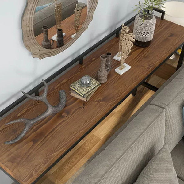 Rectangle Pine Wood Top Bar Table Luxurious Bar Table with Trestle Base in Black