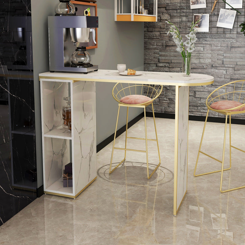 Wood Bar Table with Storage Glam Pub Table with Double Pedestal