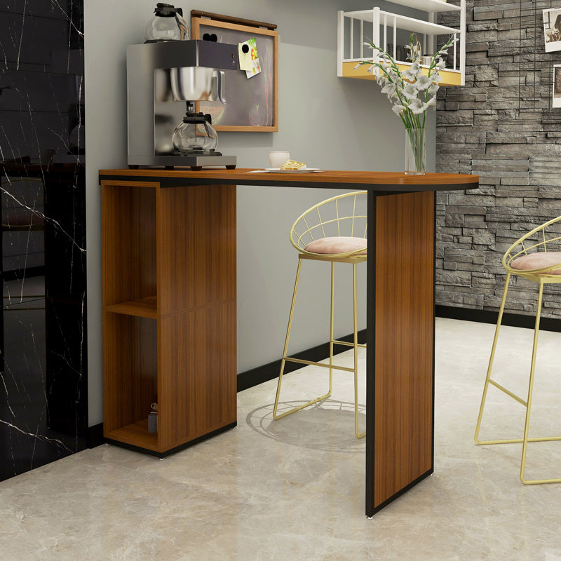 Wood Bar Table with Storage Glam Pub Table with Double Pedestal
