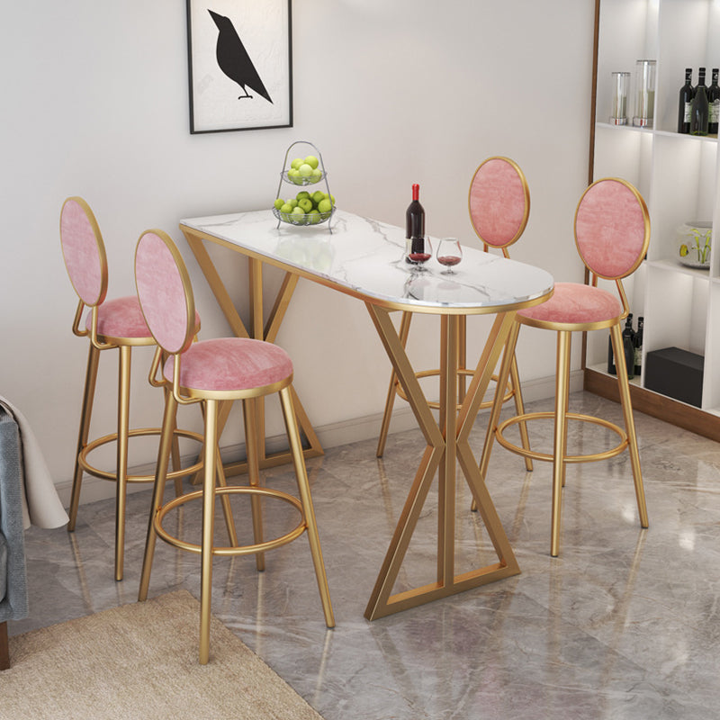 Glam Bistro Table with Gold Metal Base Glossy White Stone Top Bar Table