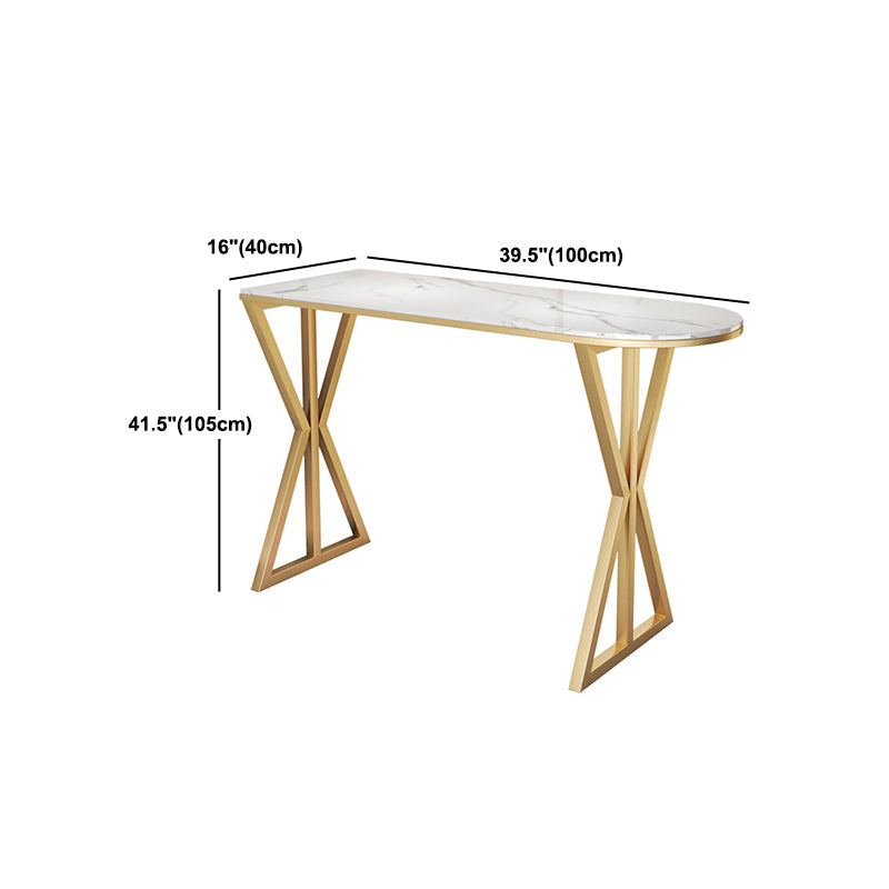 Glam Bistro Table with Gold Metal Base Glossy White Stone Top Bar Table