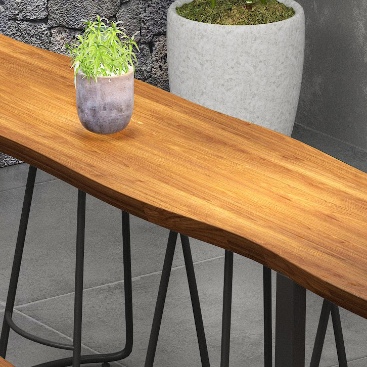 Industrial Sled Patio Bar Table Solid Wood and Metal Pub Bar Table in Natural