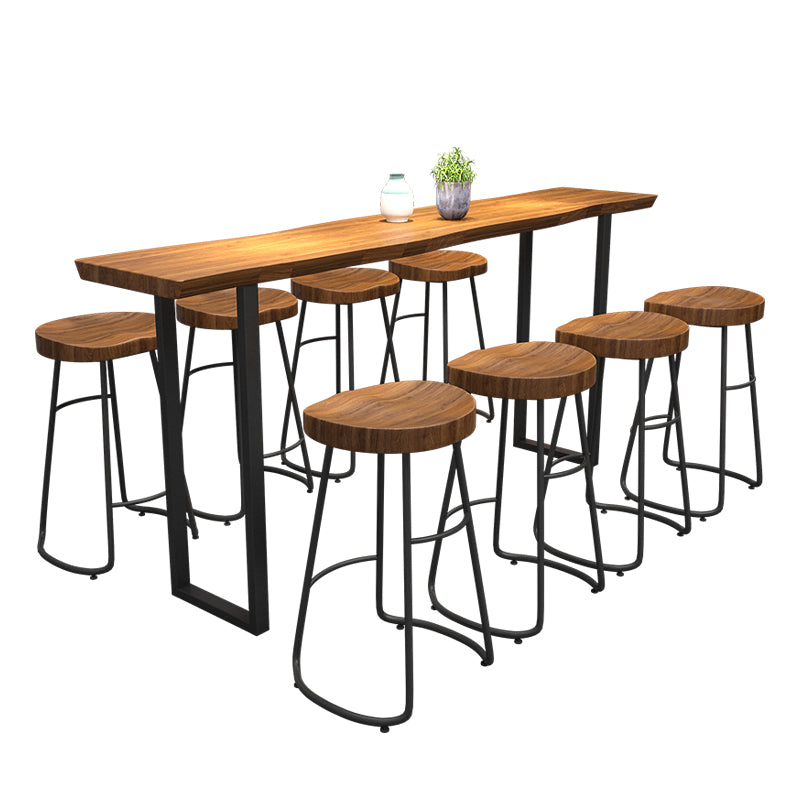 Industrial Sled Patio Bar Table Solid Wood and Metal Pub Bar Table in Natural