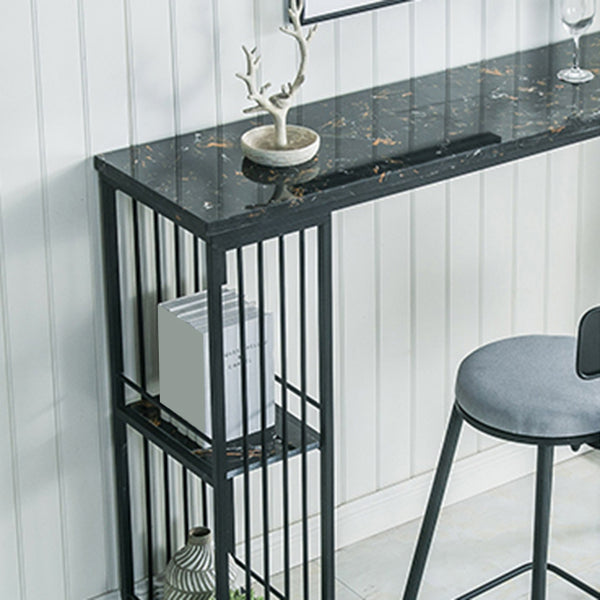 Industrial Rectangle Bar Height Pub Table with Storage Marble Bistro Bar Table