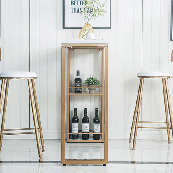 Industrial Rectangle Bar Height Pub Table with Storage Marble Bistro Bar Table