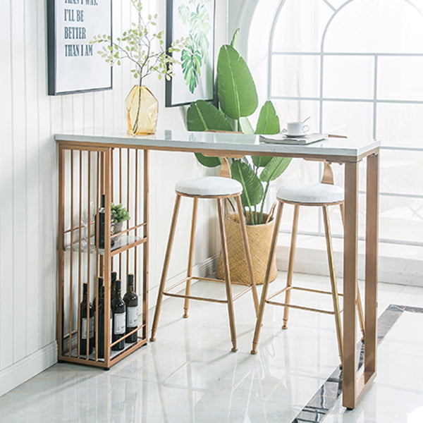 Industrial Rectangle Bar Height Pub Table with Storage Marble Bistro Bar Table