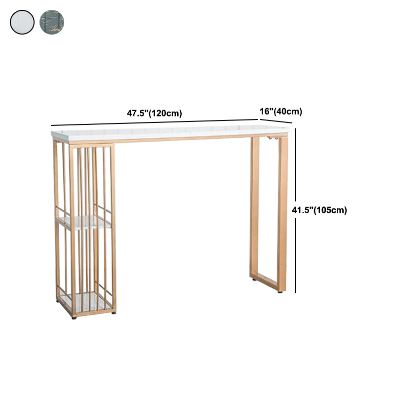 Industrial Rectangle Bar Height Pub Table with Storage Marble Bistro Bar Table