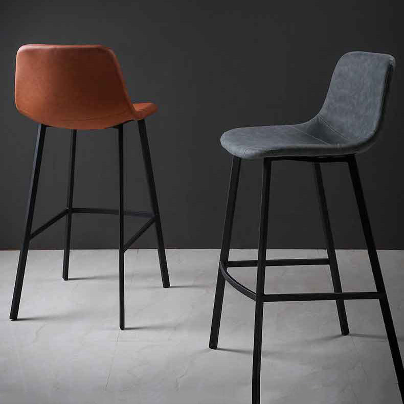 Faux Leather Saddle Seat Barstool Contemporary Armless Bar Stool with 4 Black Legs