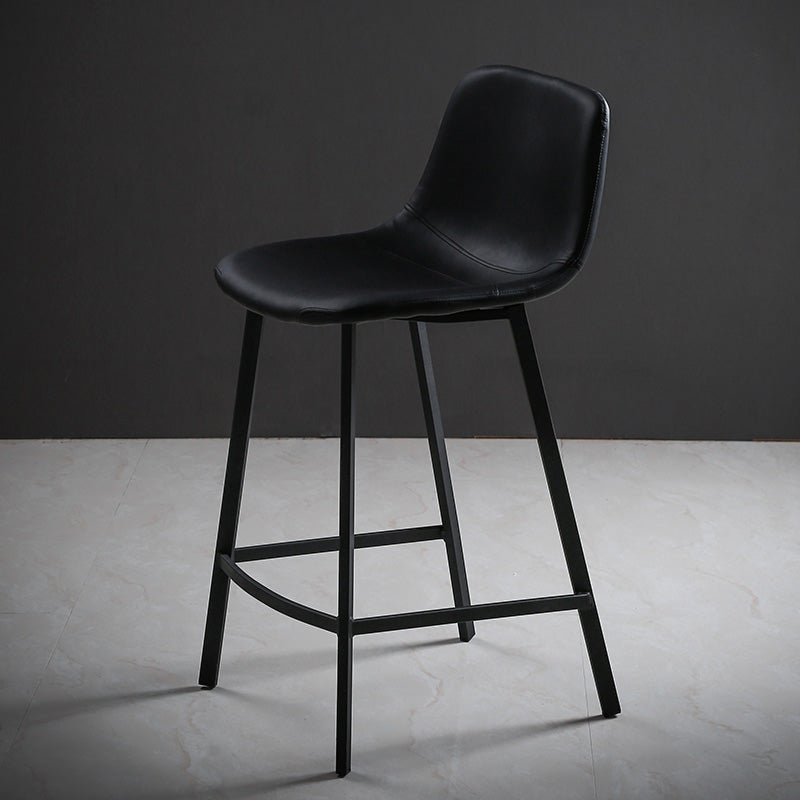 Faux Leather Saddle Seat Barstool Contemporary Armless Bar Stool with 4 Black Legs