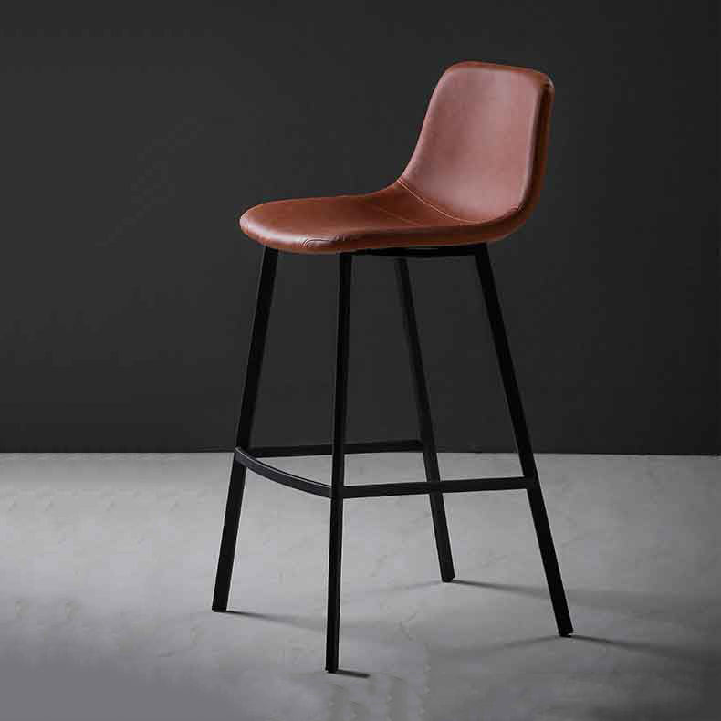 Faux Leather Saddle Seat Barstool Contemporary Armless Bar Stool with 4 Black Legs