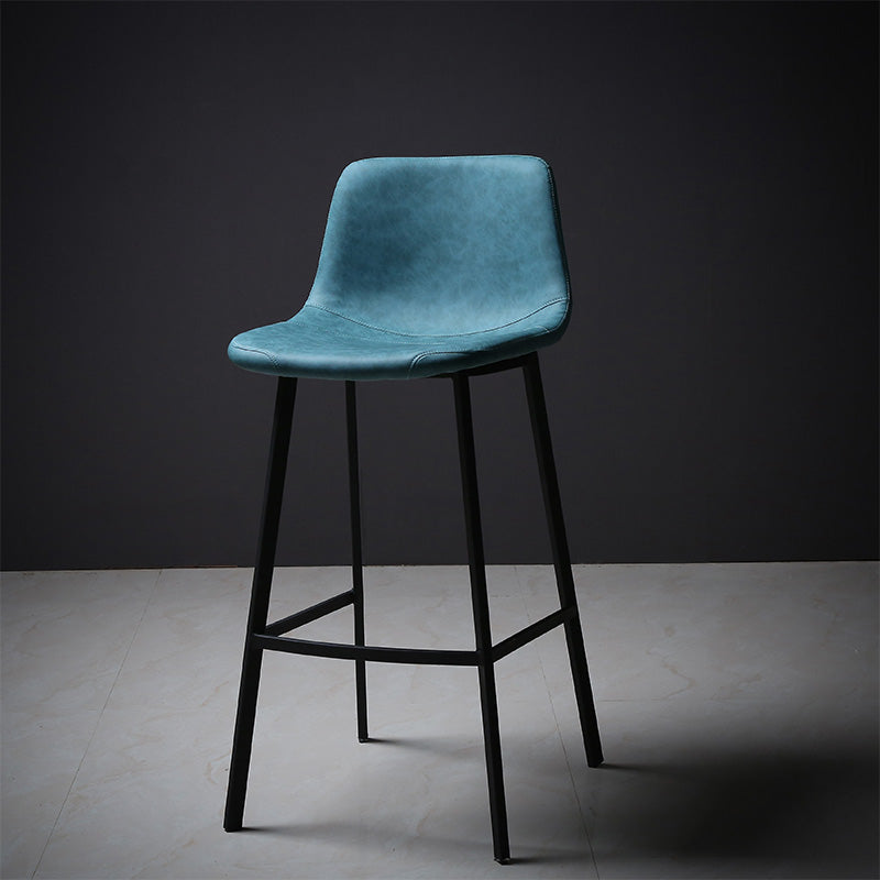 Faux Leather Saddle Seat Barstool Contemporary Armless Bar Stool with 4 Black Legs