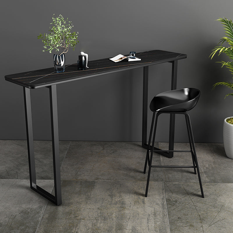 Industrial Indoor Rectangle Counter Wine Table Stone and Metal Bar/Dinette Table