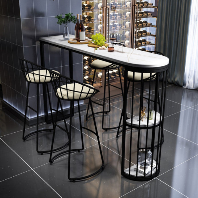 Glam Indoor Bar/Dinette Table with Storage Double Pedestal Bistro Bar Desk