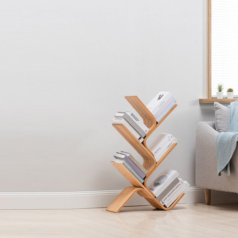 Modern Bamboo Bookshelf Geometric Vertical Open Shelf Bookcase