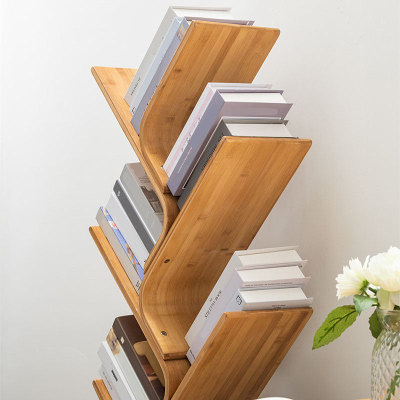 Modern Bamboo Bookshelf Geometric Vertical Open Shelf Bookcase