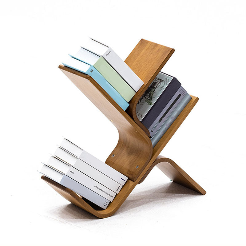 Modern Bamboo Bookshelf Geometric Vertical Open Shelf Bookcase